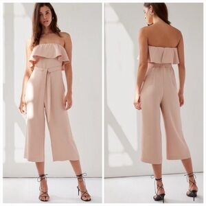 NWT Aritzia Babaton Altamiro Flutter Strapless Wide Leg Cropped Jumpusit Pink 2